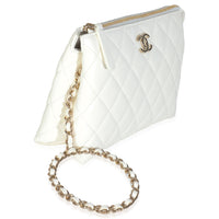 White Shiny Crumpled Quilted Calfskin Clutch Bag