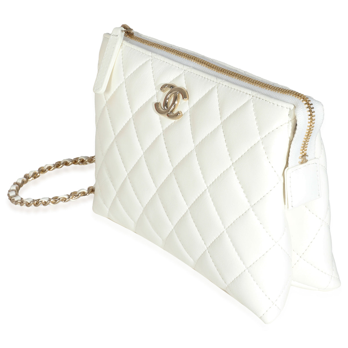 White Shiny Crumpled Quilted Calfskin Clutch Bag