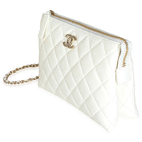 White Shiny Crumpled Quilted Calfskin Clutch Bag