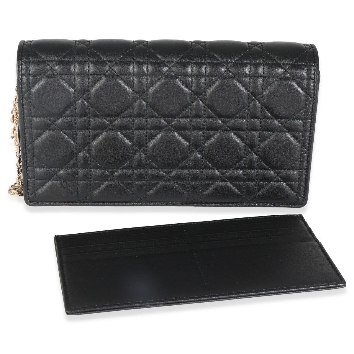 Black Lambskin Cannage Wallet On Chain