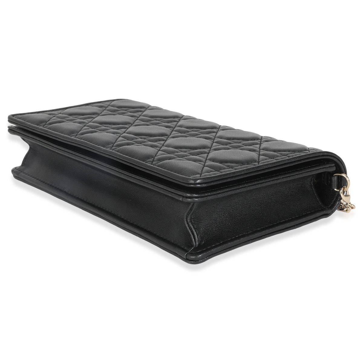 Black Lambskin Cannage Wallet On Chain