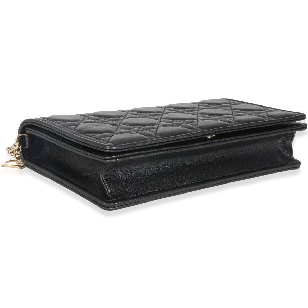 Black Lambskin Cannage Wallet On Chain