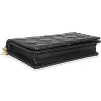 Black Lambskin Cannage Wallet On Chain