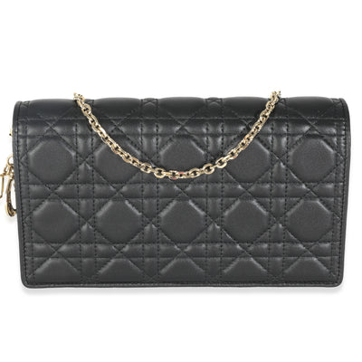 Black Lambskin Cannage Wallet On Chain