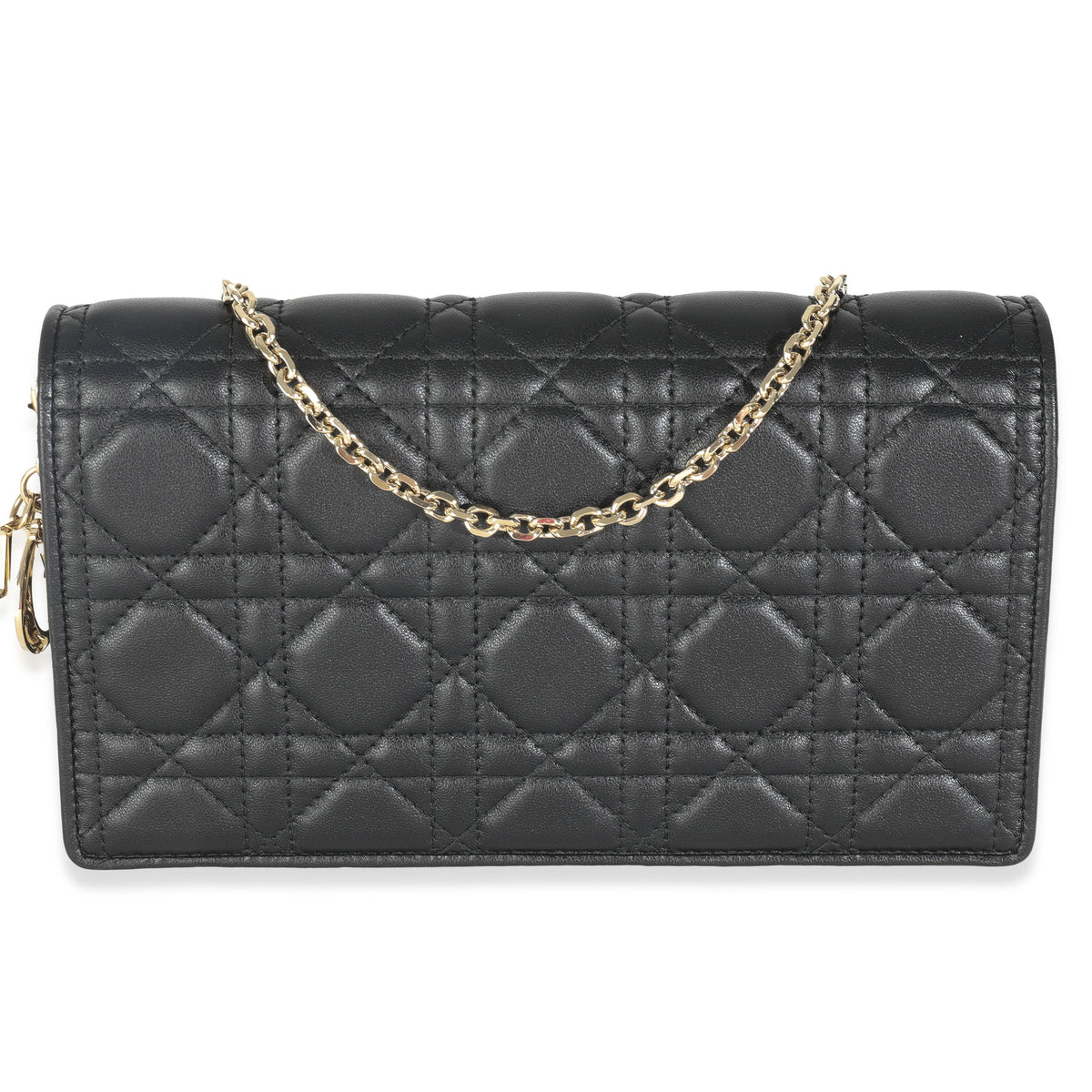 Black Lambskin Cannage Wallet On Chain