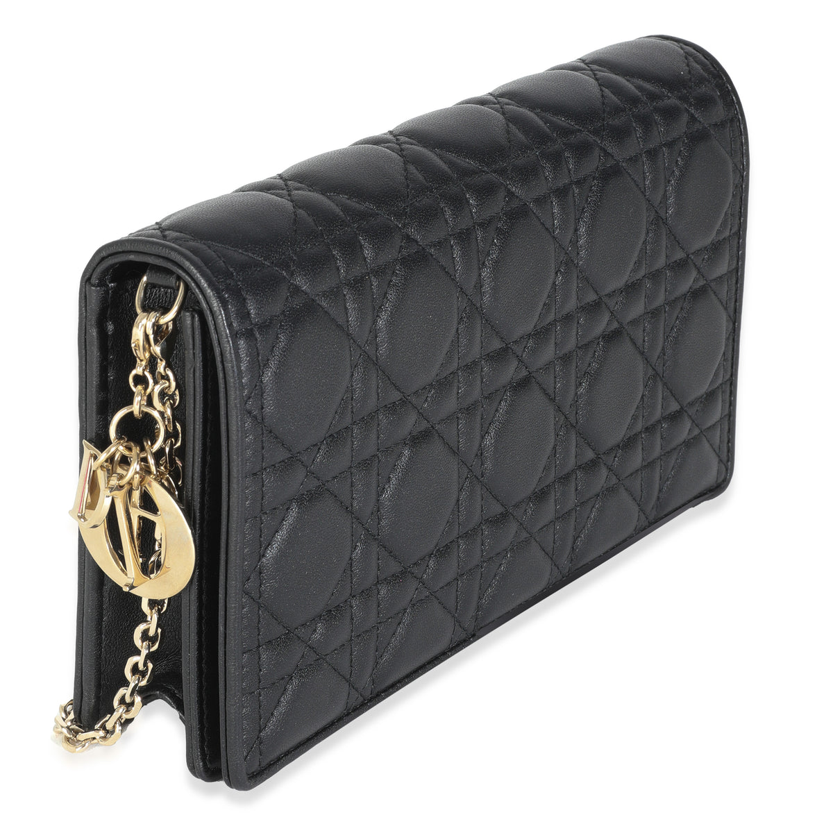Black Lambskin Cannage Wallet On Chain