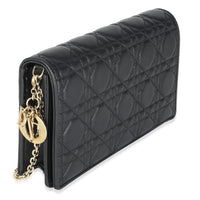 Black Lambskin Cannage Wallet On Chain