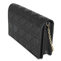 Black Lambskin Cannage Wallet On Chain