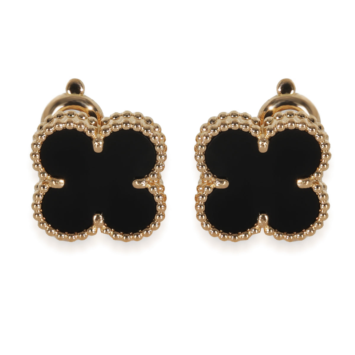 Yellow Gold Onyx Vintage Alhambra Earrings