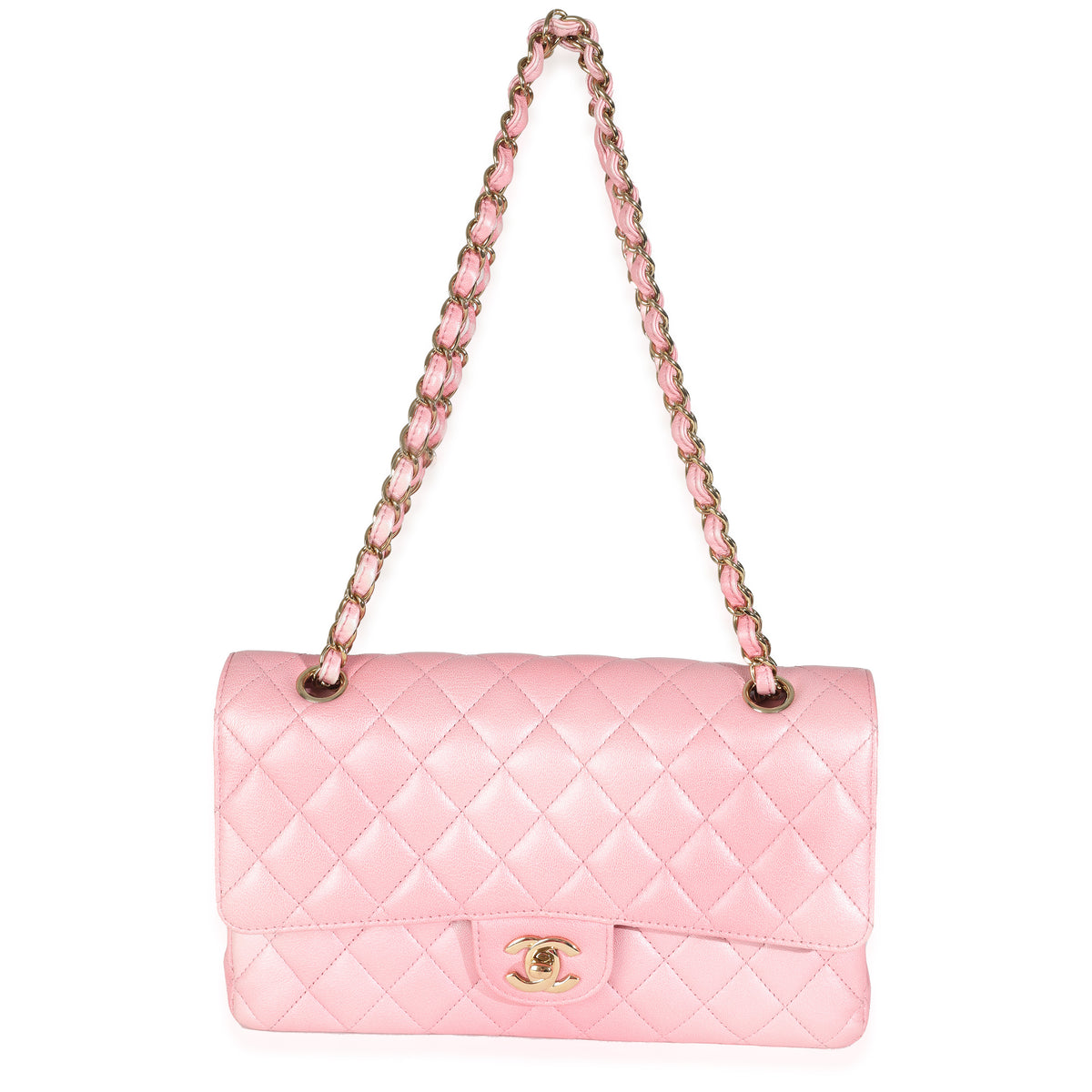 Pink Ombre Metallic Quilted Goatskin Medium Double Flap Bag