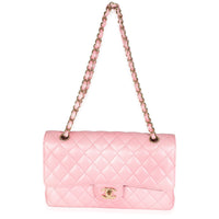 Pink Ombre Metallic Quilted Goatskin Medium Double Flap Bag