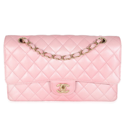 Pink Ombre Metallic Quilted Goatskin Medium Double Flap Bag
