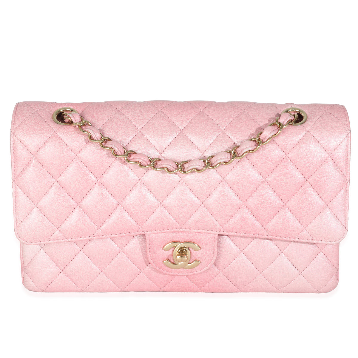 Pink Ombre Metallic Quilted Goatskin Medium Double Flap Bag