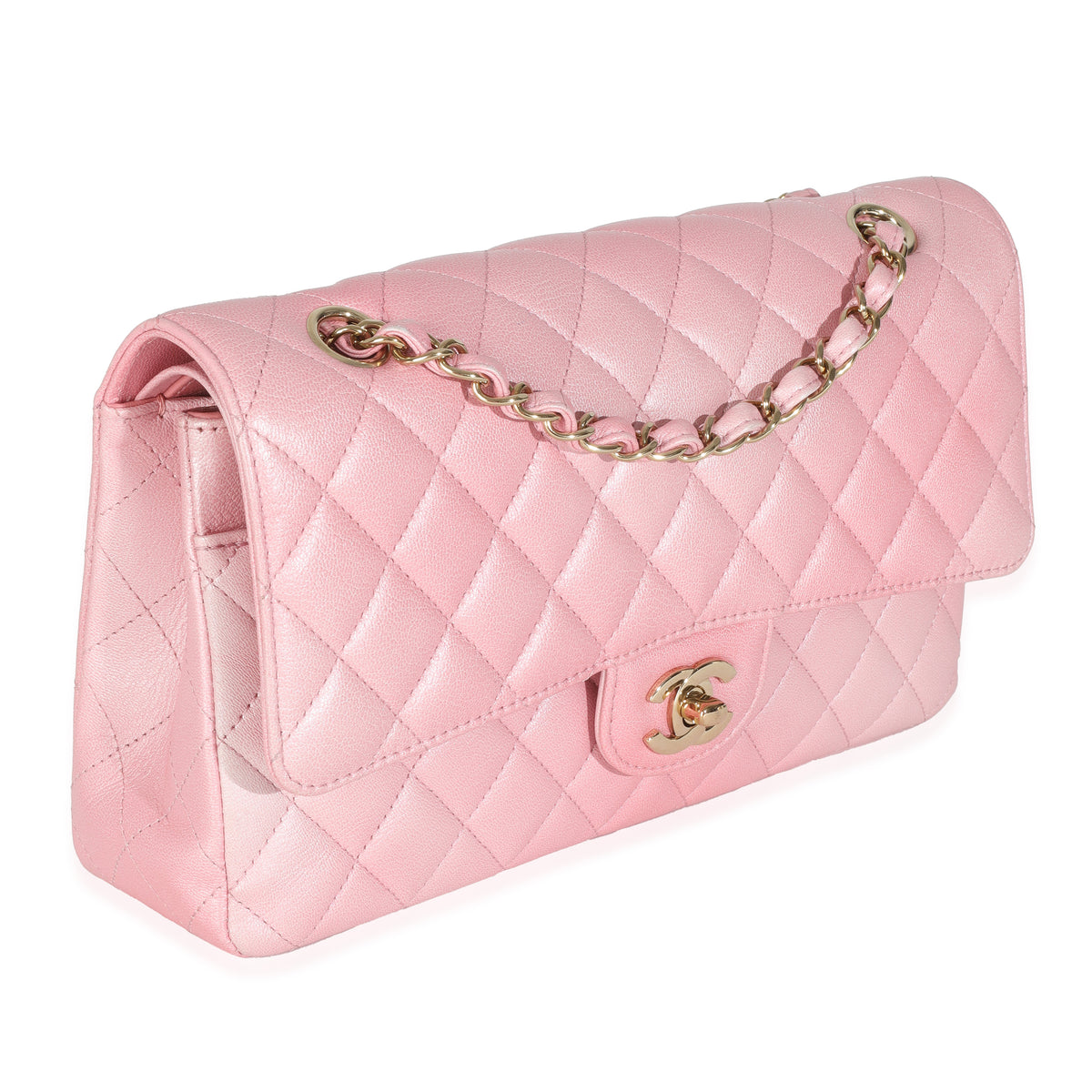 Pink Ombre Metallic Quilted Goatskin Medium Double Flap Bag