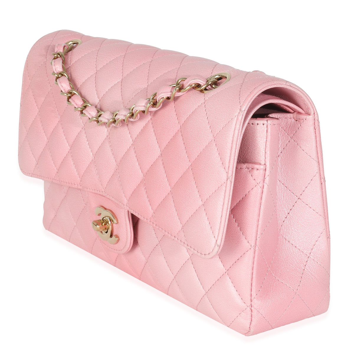 Pink Ombre Metallic Quilted Goatskin Medium Double Flap Bag