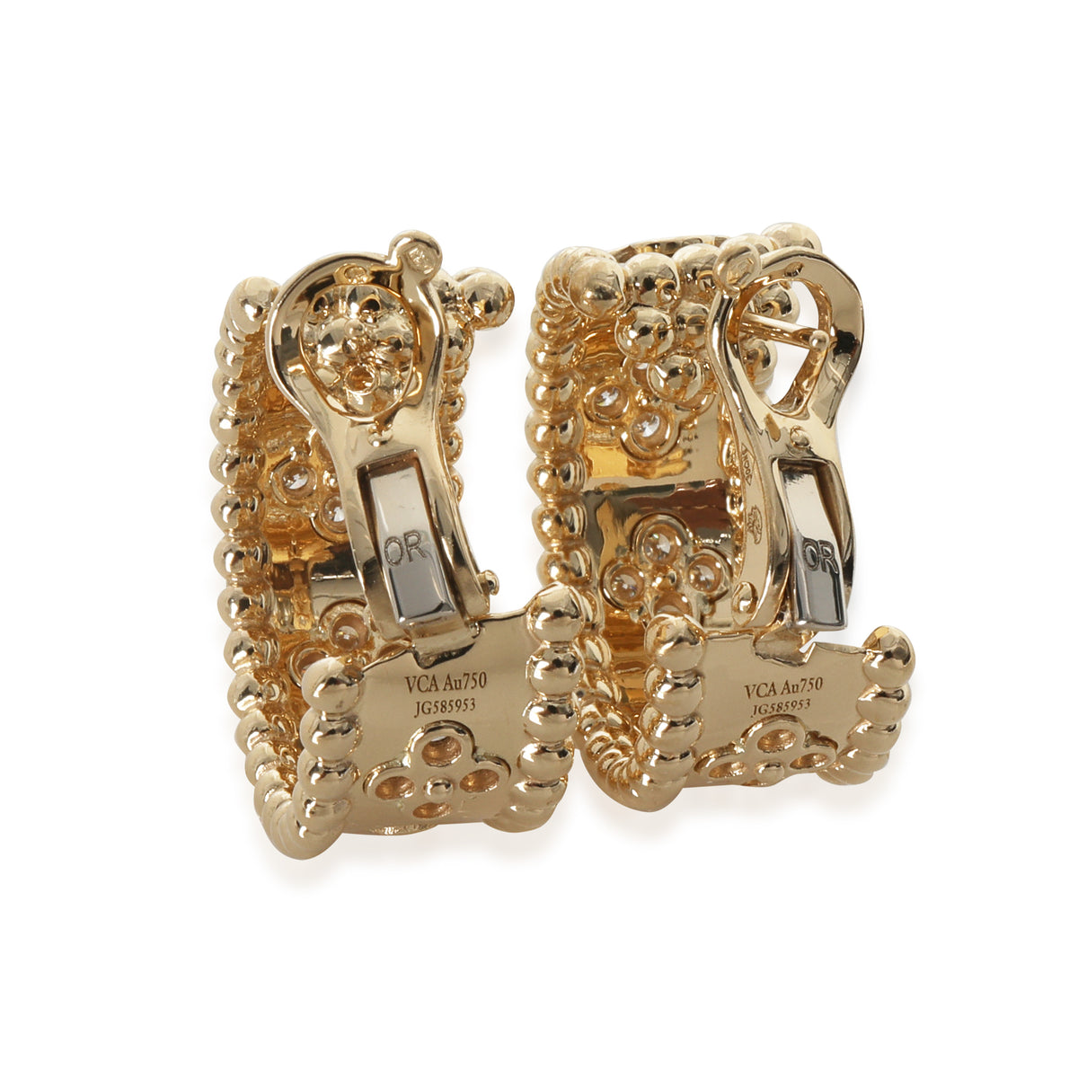 Yellow Gold Diamond Perlee Clovers Hoop Earrings