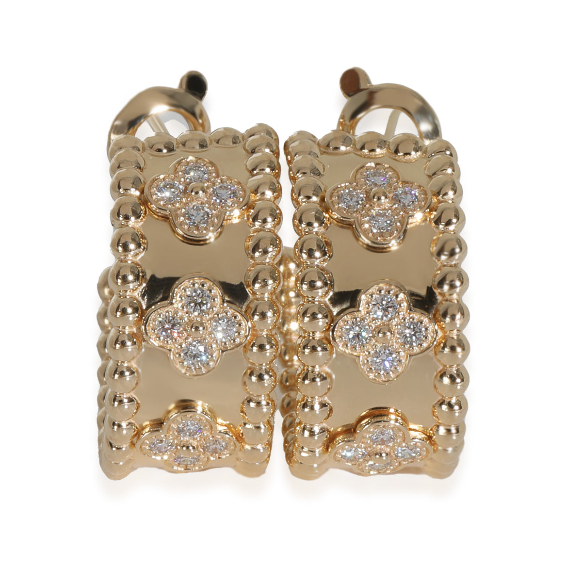 Yellow Gold Diamond Perlee Clovers Hoop Earrings