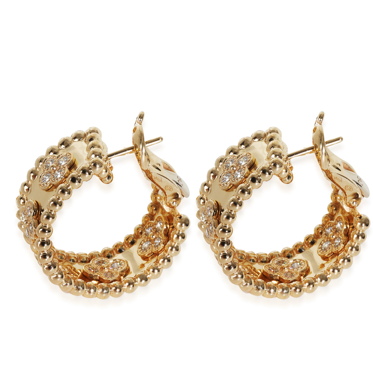 Yellow Gold Diamond Perlee Clovers Hoop Earrings