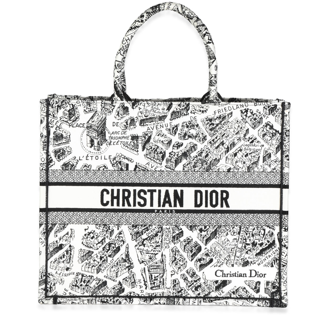 バッグ Christian Dior Book Tote (Plan de Paris) Christian Dior White Black Canvas Embroidered Plan De Paris Large