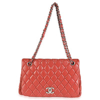 Red Lambskin Large New Bubble Flap Bag