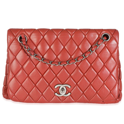 Red Lambskin Large New Bubble Flap Bag