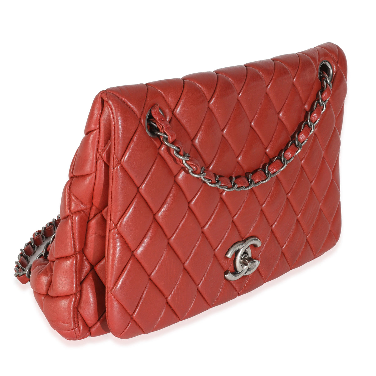 Red Lambskin Large New Bubble Flap Bag