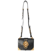 Black Antic Soft Saffiano Lions Head Cahier Shoulder Bag