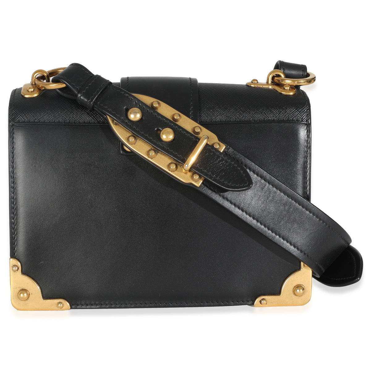 Black Antic Soft Saffiano Lions Head Cahier Shoulder Bag