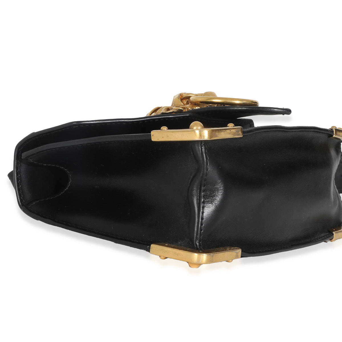 Black Antic Soft Saffiano Lions Head Cahier Shoulder Bag