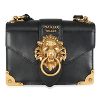Black Antic Soft Saffiano Lions Head Cahier Shoulder Bag