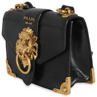 Black Antic Soft Saffiano Lions Head Cahier Shoulder Bag