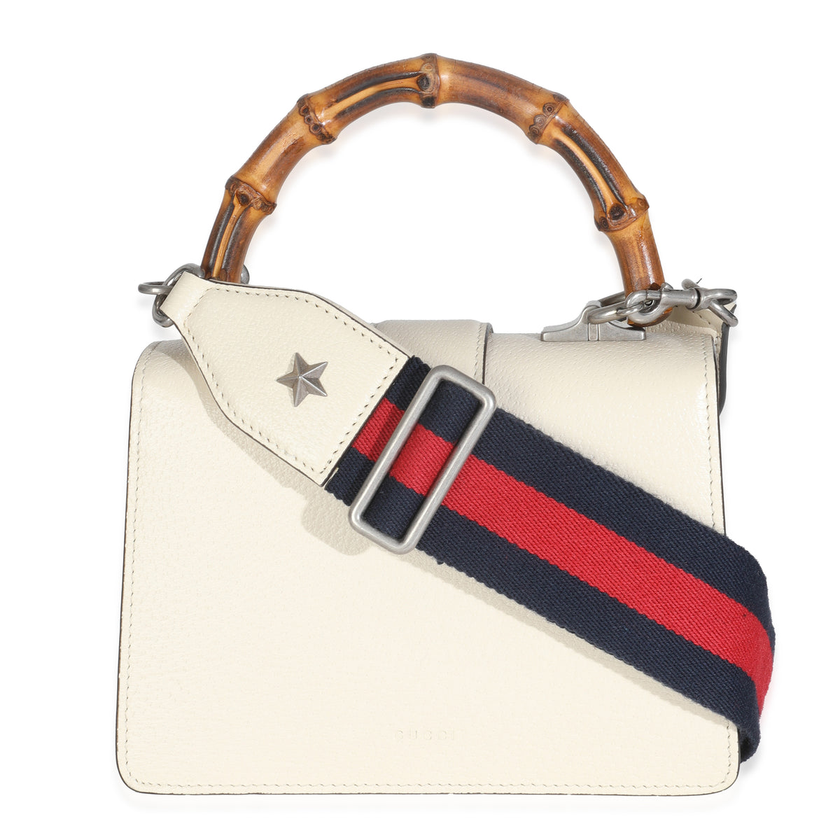 Mystic White Textured Calfskin Crystal Bamboo Web Mini Dionysus Top Handle