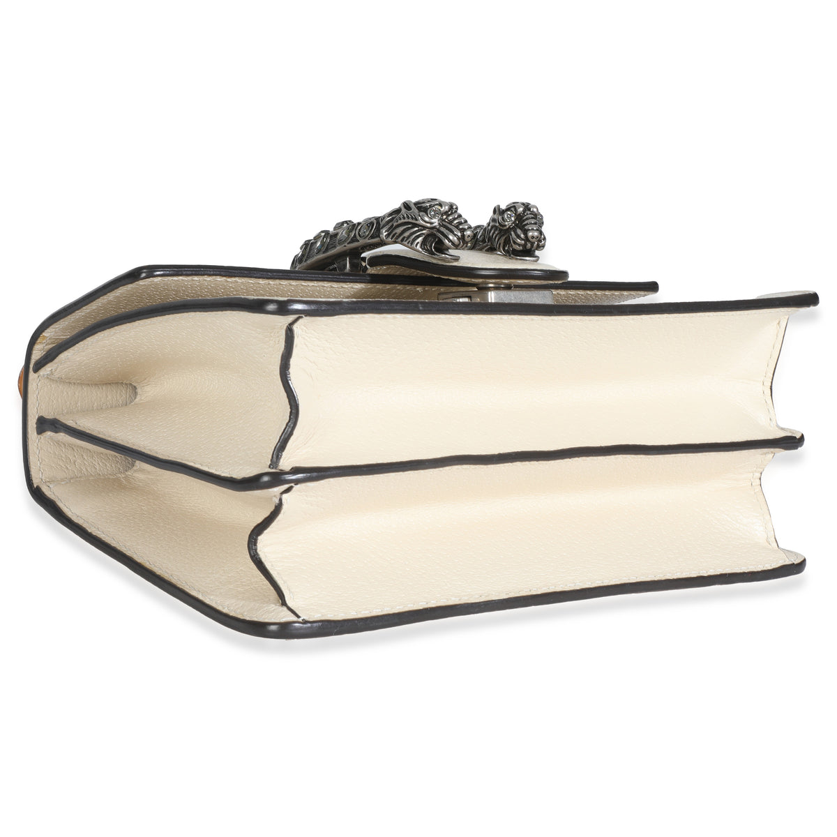 Mystic White Textured Calfskin Crystal Bamboo Web Mini Dionysus Top Handle