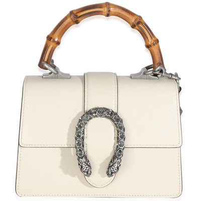 Mystic White Textured Calfskin Crystal Bamboo Web Mini Dionysus Top Handle