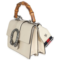 Mystic White Textured Calfskin Crystal Bamboo Web Mini Dionysus Top Handle