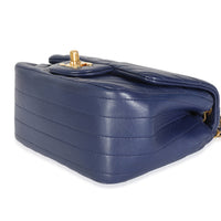 Navy Chevron Lambskin Mini Square Flap Bag