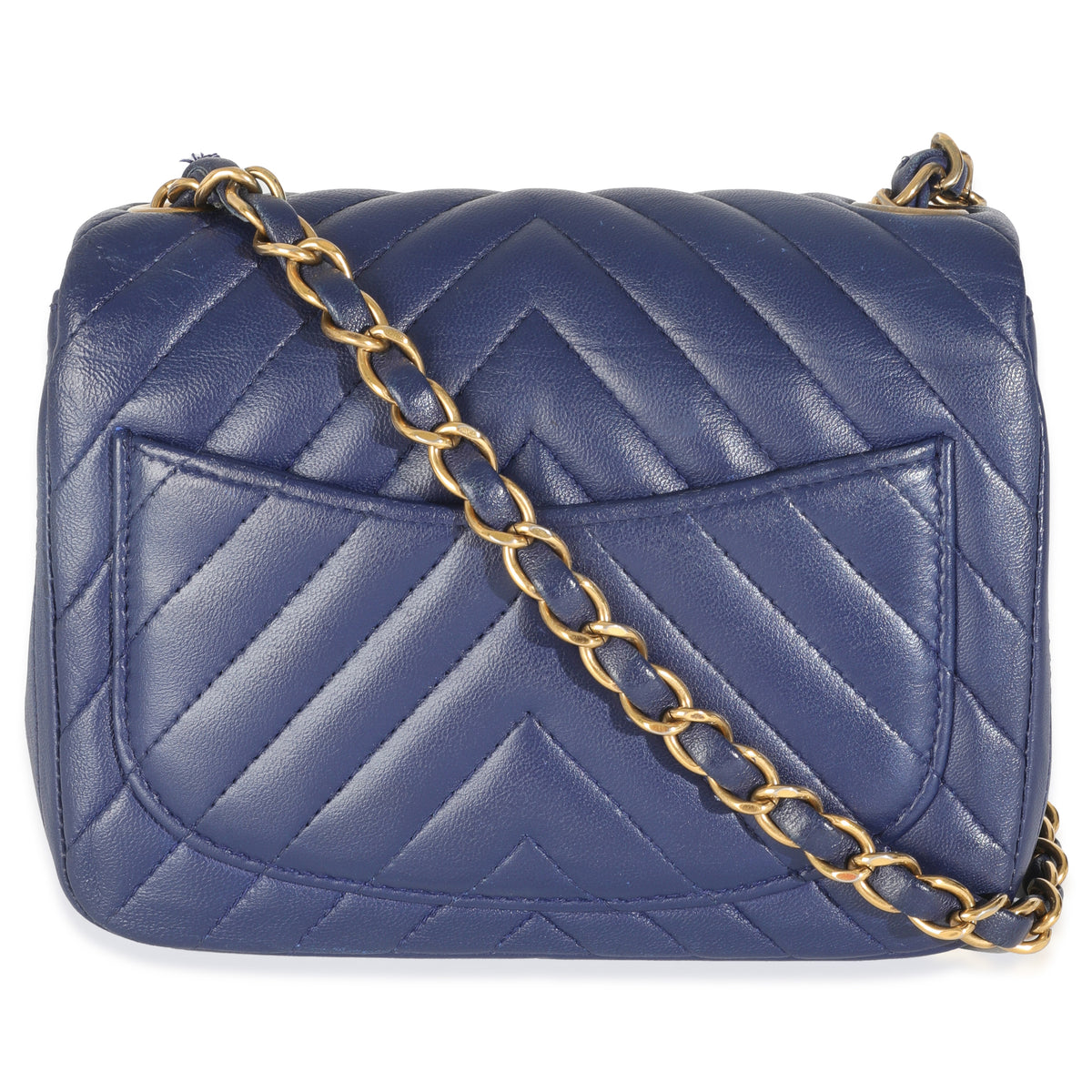 Navy Chevron Lambskin Mini Square Flap Bag