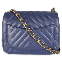 Navy Chevron Lambskin Mini Square Flap Bag