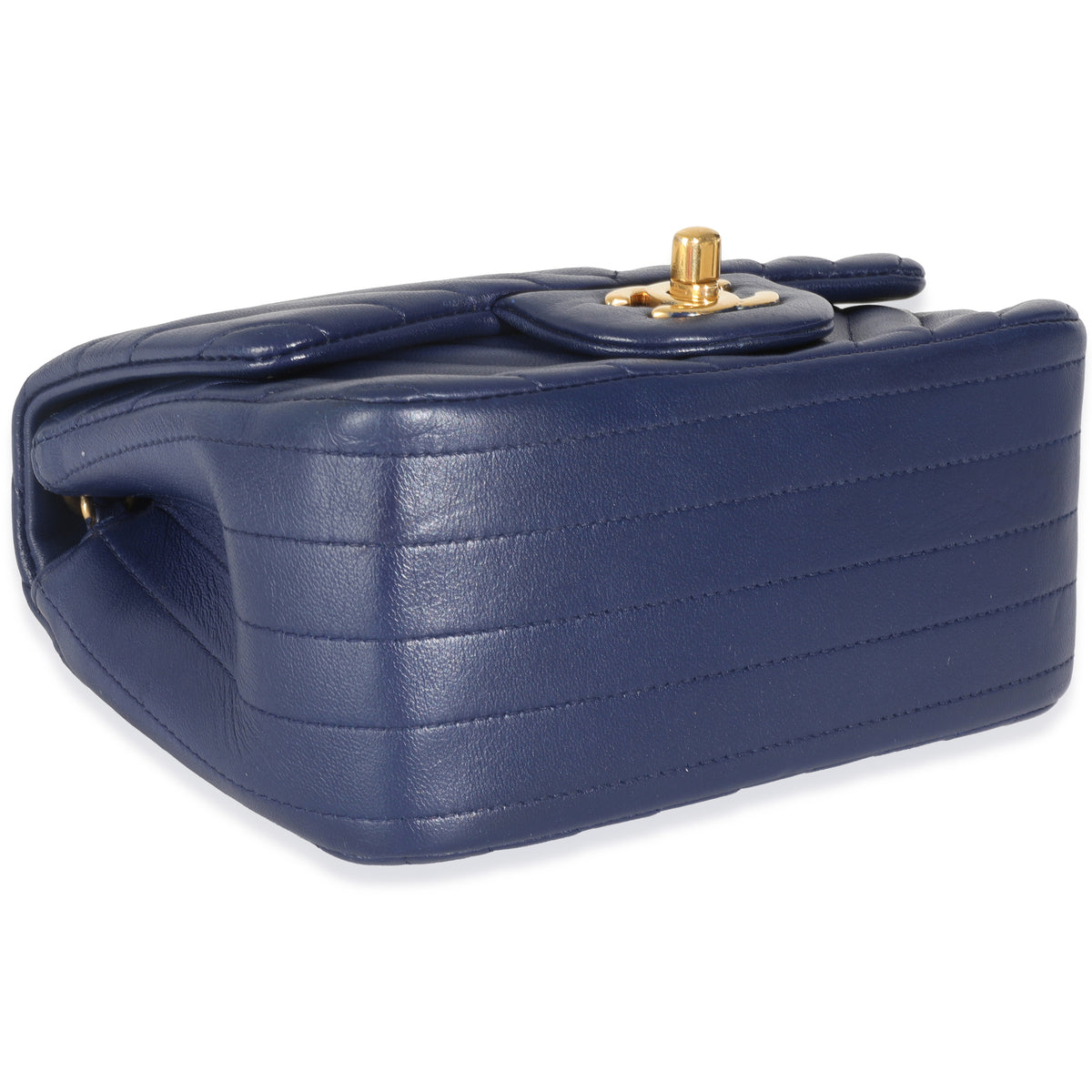 Navy Chevron Lambskin Mini Square Flap Bag