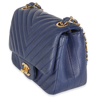 Navy Chevron Lambskin Mini Square Flap Bag