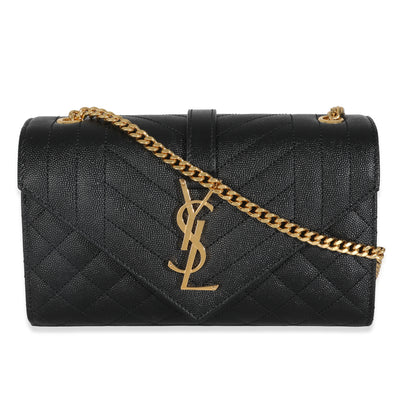 Black Grain De Poudre Mixed Triquilt Small Monogram Envelope Flap