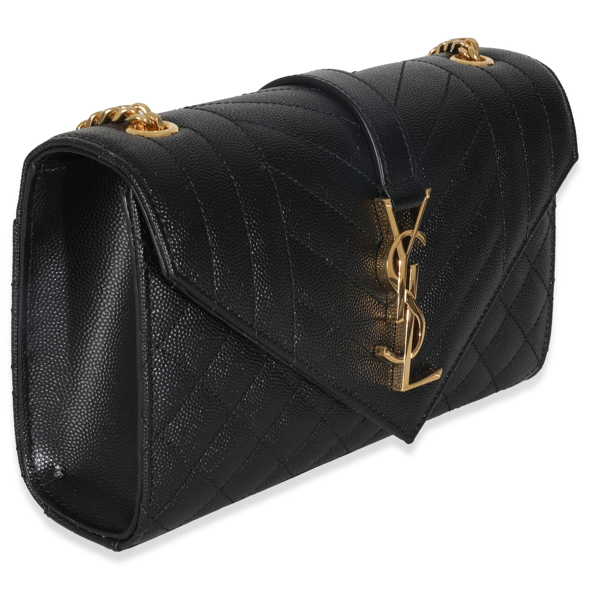 Black Grain De Poudre Mixed Triquilt Small Monogram Envelope Flap