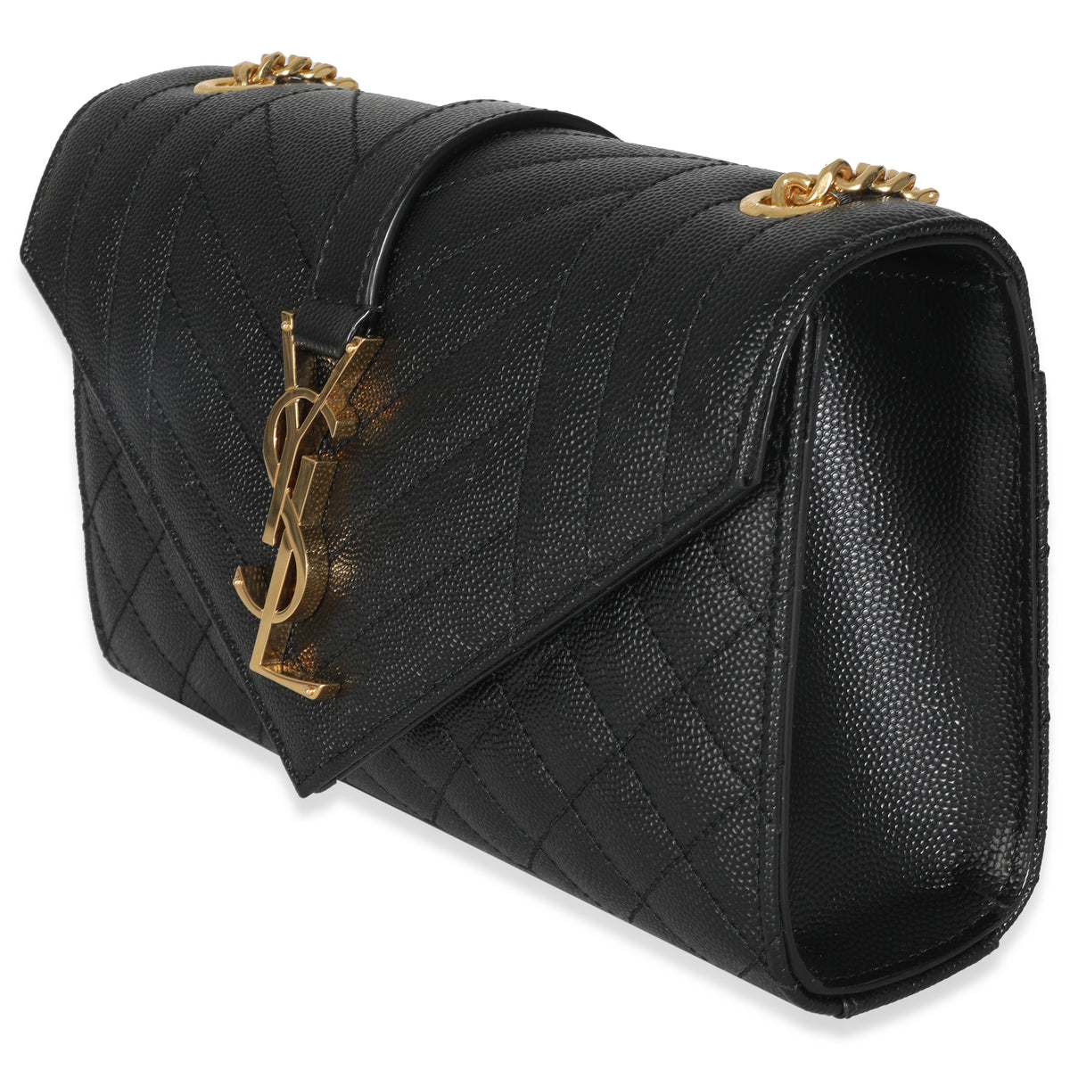 Black Grain De Poudre Mixed Triquilt Small Monogram Envelope Flap