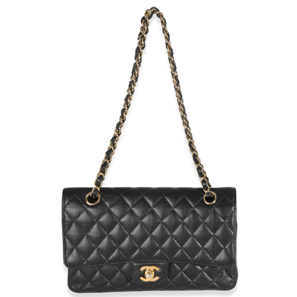 Black Quilted Caviar Medium Classic Double Flap HandBag