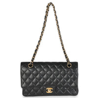 Black Quilted Caviar Medium Classic Double Flap HandBag