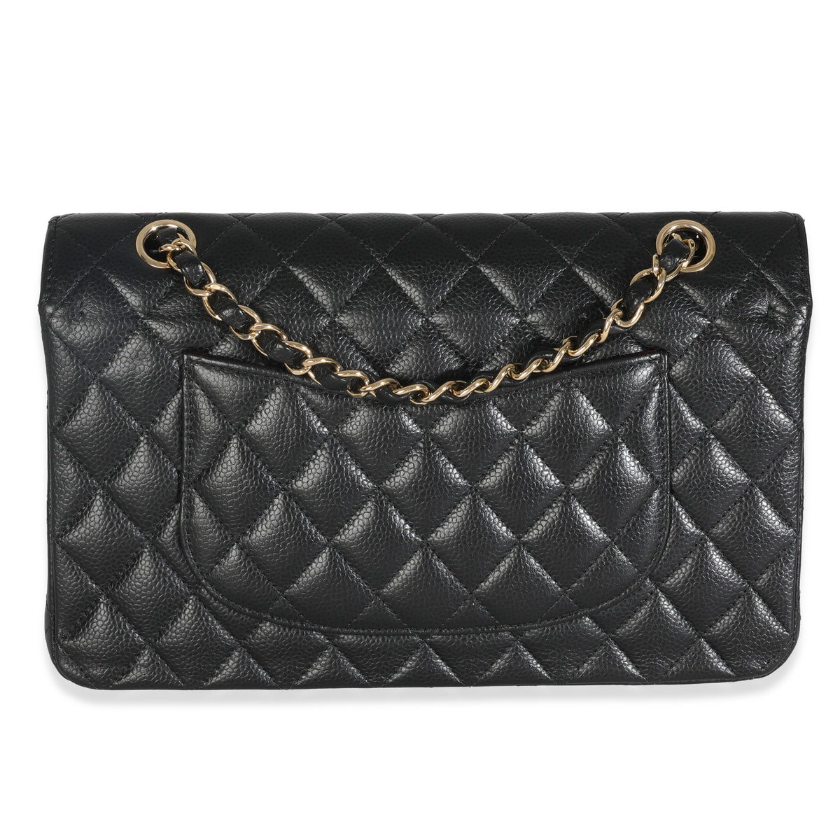 Black Quilted Caviar Medium Classic Double Flap HandBag