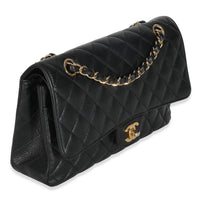 Black Quilted Caviar Medium Classic Double Flap HandBag