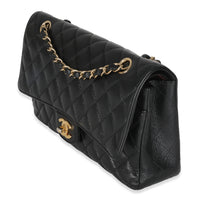 Black Quilted Caviar Medium Classic Double Flap HandBag