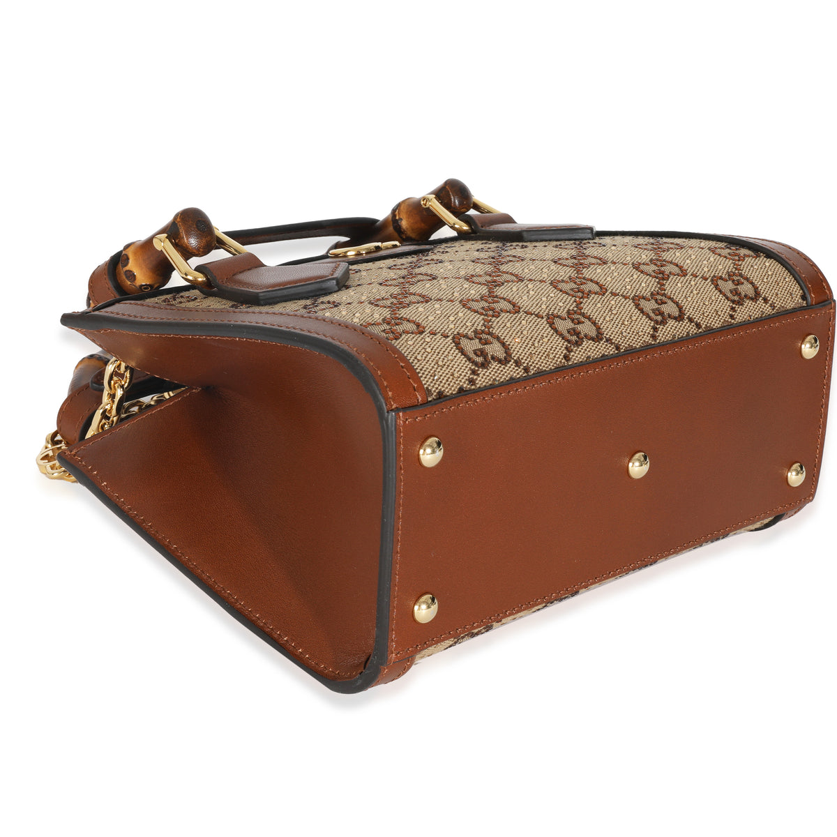 Brown New Canvas Charisma Calfskin Crystal GG Monogram Mini Diana Tote