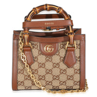 Brown New Canvas Charisma Calfskin Crystal GG Monogram Mini Diana Tote